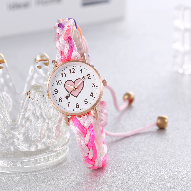 Koreanischen Stil Macaron Farbe Farbe handgemachte geflochtene Armband Pfirsich Herz Uhr