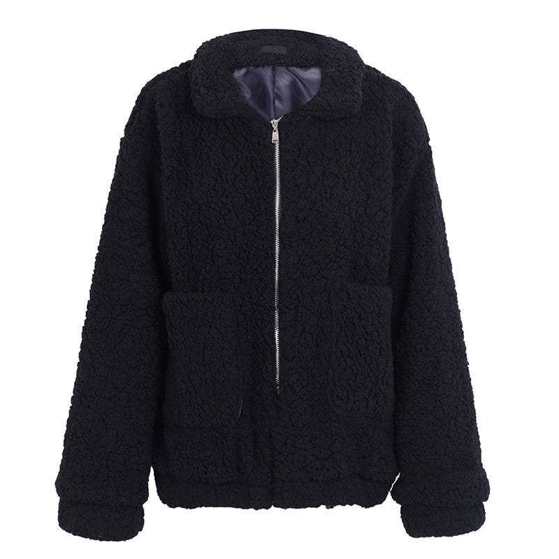 Faux Lammwolle übergroße Jacke Mantel Winter schwarz warme haarige Jacke Frauen Herbst Oberbekleidung