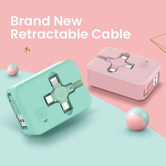 4-in-1-einziehbares USB-Kabel, kreatives Macaron-Typ-C-Mikrokabel für iPhone mit Telefonständer, Ladedatenkabel, Aufbewahrungsbox