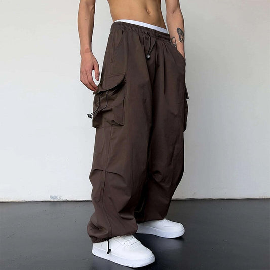 Nylon Schnell trocknend Overalls Herrenhose Hohe Taille Weites Bein Freizeit Kordelzug