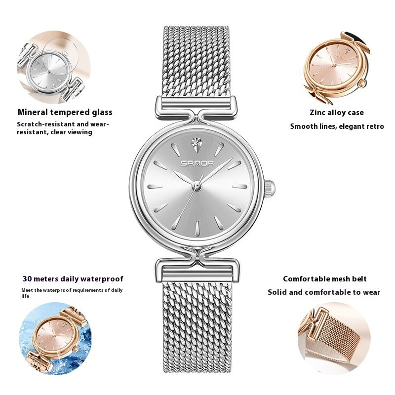 Damen Retro Mesh Armband Uhr Outdoor All-Matching