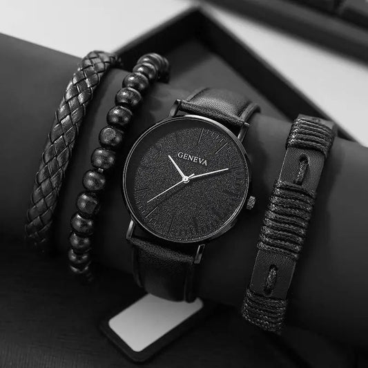 Herren-Quarzuhr, vielseitiges Perlenarmband
