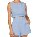 Women's Solid Color Sleeveless Short Top Shorts Suit