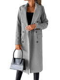 Langarm Revers Mantel Winter Mode Solide Zweireiher Schlank Lange Jacke Damen Kleidung
