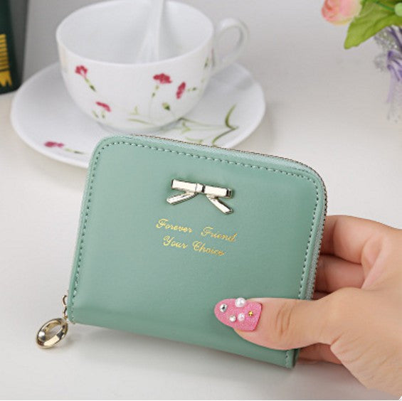 Kurze Clutch mit Schleife für Damen, mit Reißverschluss, Münzgeldbörse