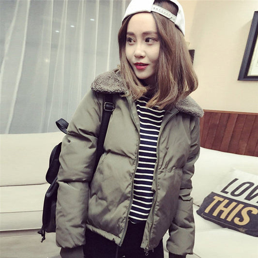 Damen Oberbekleidung Herbst Wintermantel Koreanischer Stil Lämmerkragen Daunen Baumwollgefütterte Jacken Kurze Lässige Weibliche Warme Parkas 