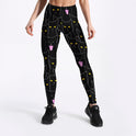 Schwarze, schmale Sport-Leggings für Damen mit Katzen-Print