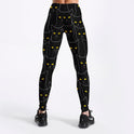 Schwarze, schmale Sport-Leggings für Damen mit Katzen-Print