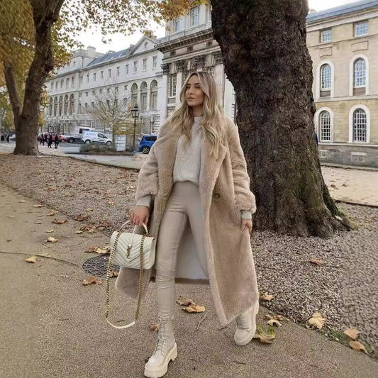 Teddybärmantel Lammfell Warmer, verdickter Plüsch Mittellanger Umweltschutzmantel für Damen