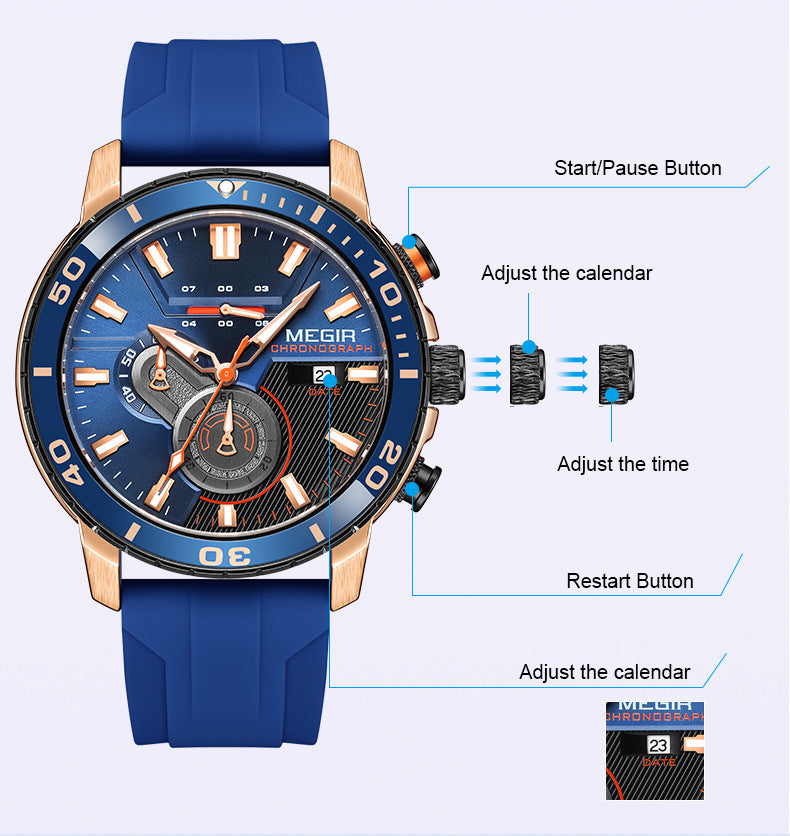 Uhr Multifunktions Chronograph Kalender Sport Herrenuhren