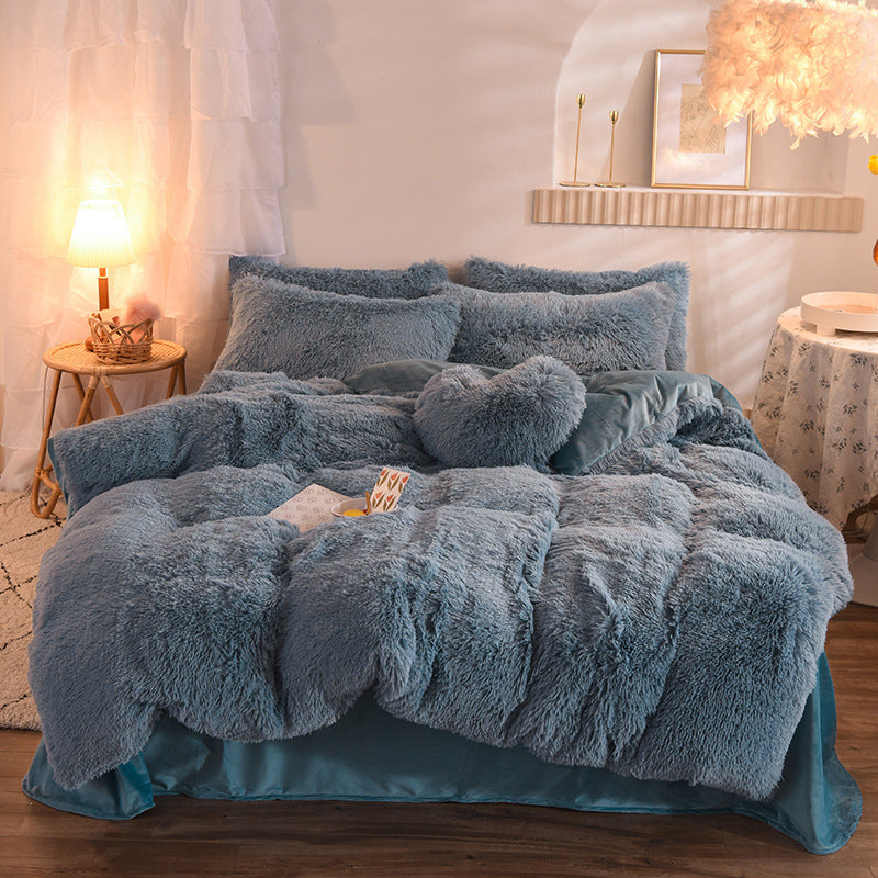 Luxuriöser, dicker Fleece-Bettbezug, Queen-Size-Bett, warmer Winterbettbezug, Kissenbezug, flauschiger Plüsch, zottelige Bettwäsche, Bettwäscheset, Winterkörper, warm halten