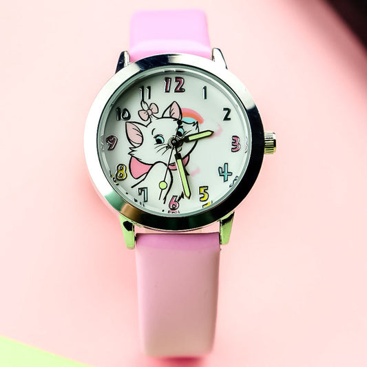 Niedliche Armbanduhr mit leuchtendem Zeiger und Katze