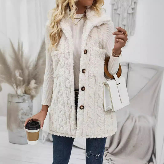 Doppelseitige Plüschtasche Cardigan Revers Weste Freizeitjacke