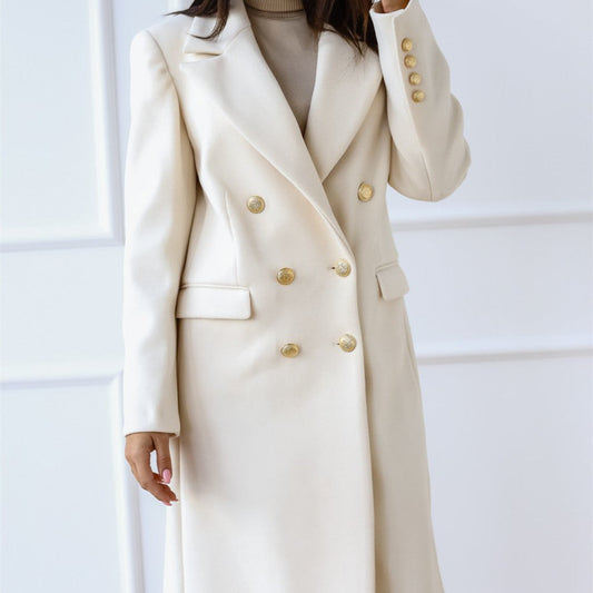 Lange Tweedjacke mit Metallschnalle für Herbst und Winter für Damen