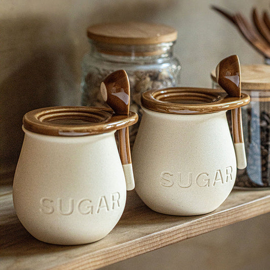Vintage Ceramic Seasoning Jar With Cover Spoon