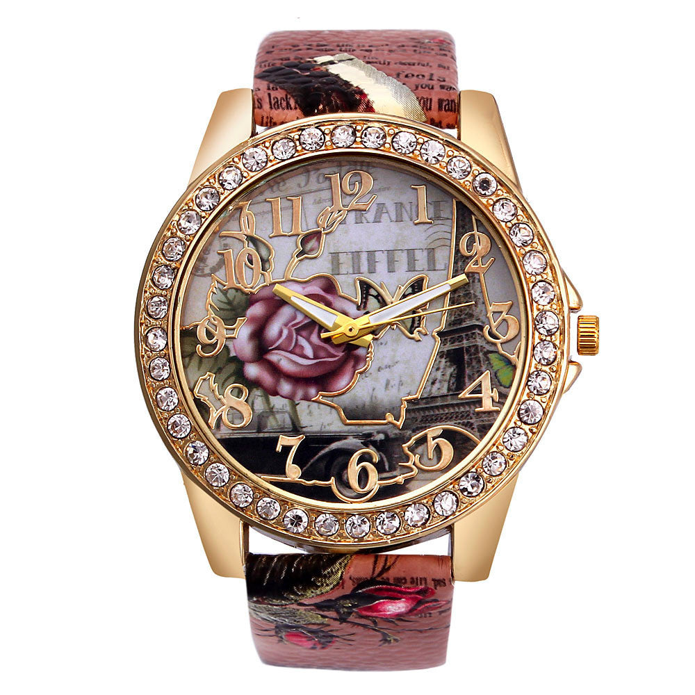Armbanduhr, koreanische Retro-Rosenmuster, Damenuhr
