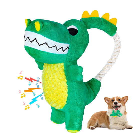 Hundeplüsch-Kauspielzeug, langlebiges Plüschspielzeug, Kauspielzeug für Hunde mit Quietscher, weiches interaktives Dinosaurier-Plüschspielzeug für Haustiere