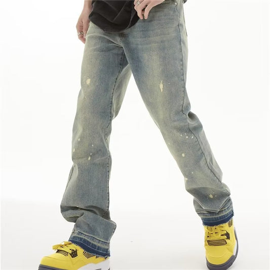 American Retro Distressed Hose in Schlammfarbe Gelb
