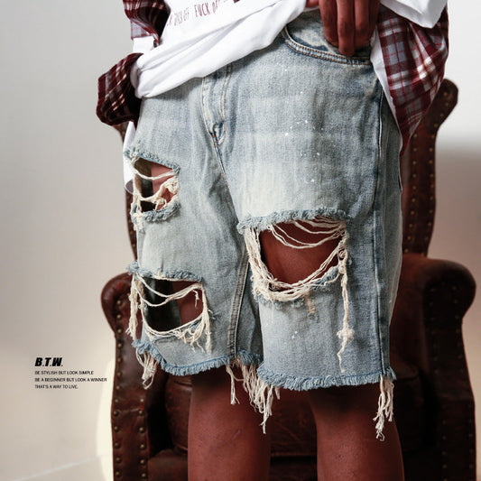 Herrenjeans Herrenjeans Streetwear Jean Shorts Männer Frühling Sommer Mode Zerrissene Aushöhlen Design Denim Kurze Hose Vintage Lose Gerade 