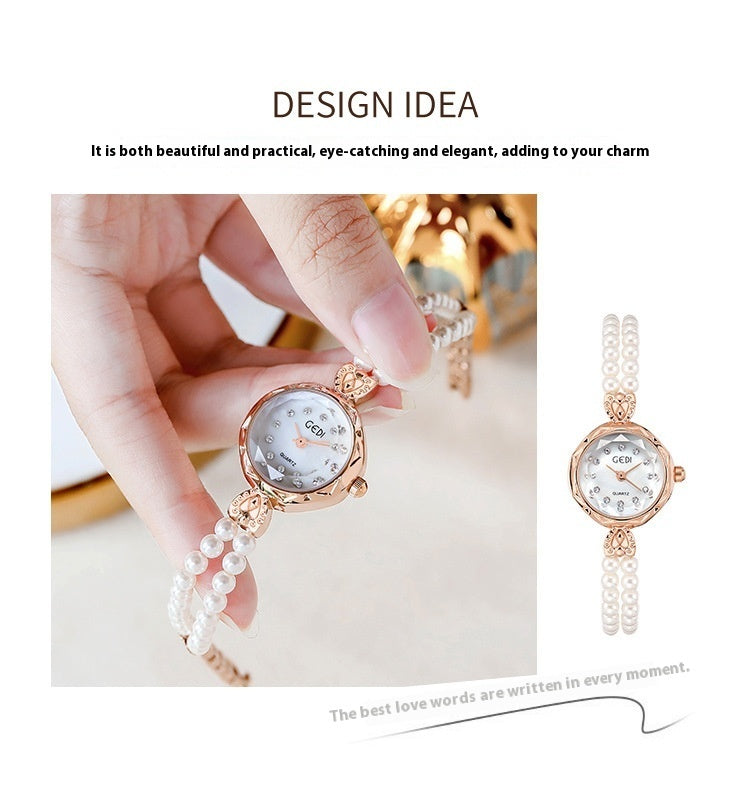 Nischen-Kreative und leicht luxuriöse Armbanduhr mit Perlenarmband für Damen