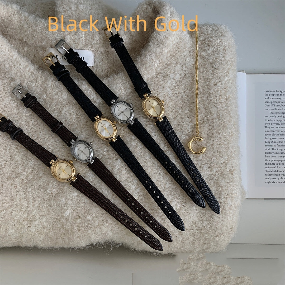 Mid-antike elegante schwarze Gold kleine ovale Golduhr Damen leichte Luxus Advanced