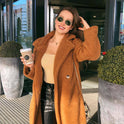 Solid color double-breasted woolen long coat