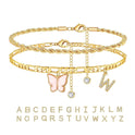 26 Buchstaben Fußschmuck Damen Schmetterling Doppellagig Stapel