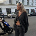 Pullovermantel mit Strickjacke im Retro-Stil für Damen mit einfacher Textur und sanftem Stil