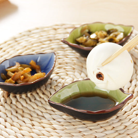 Blätter kleine keramik untertasse küche mehrzweck sauce gericht gewürz sauce essig sauce glasur eis geschirr gericht großhandel