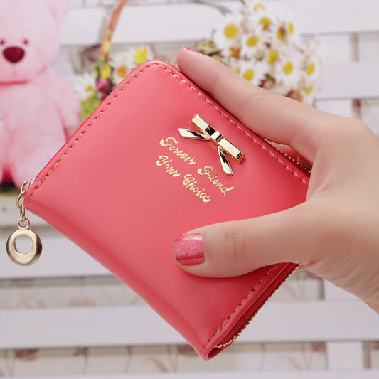 Kurze Clutch mit Schleife für Damen, mit Reißverschluss, Münzgeldbörse