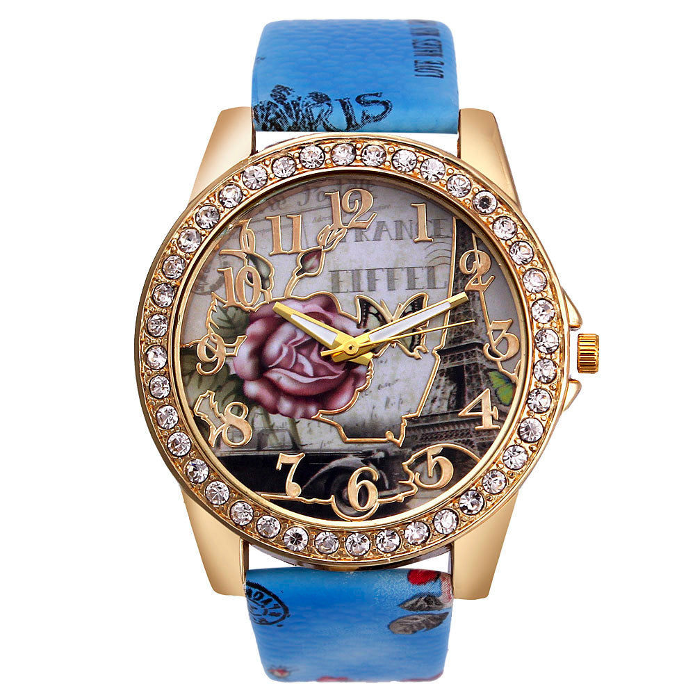 Armbanduhr, koreanische Retro-Rosenmuster, Damenuhr
