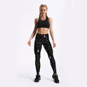 Schwarze, schmale Sport-Leggings für Damen mit Katzen-Print