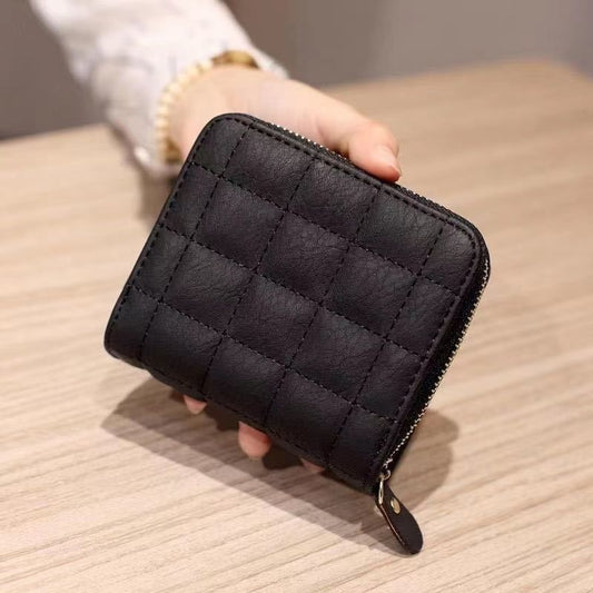 Schlichte Mini-Geldbörse für Damen mit Karomuster, mehrere Kartenfächer