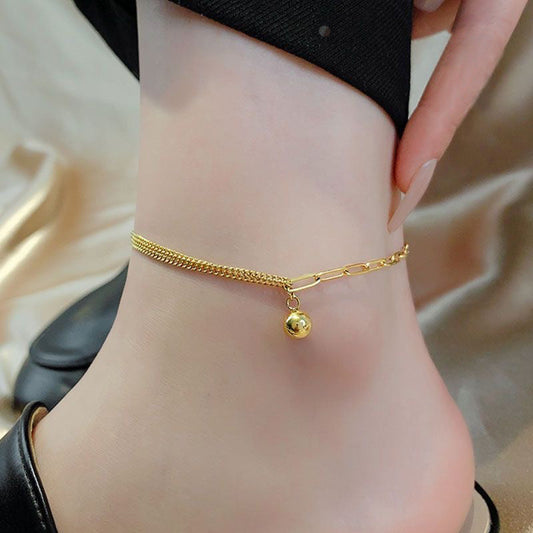 Fußkettchen Damen Kleine goldene Kugeln Titanstahl