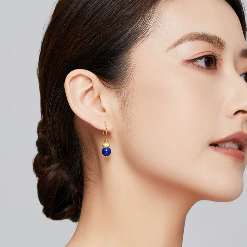 Persönlichkeit und Mode All-Match Lapis Lazuli Sea Blue Anhänger Hängeohrstecker
