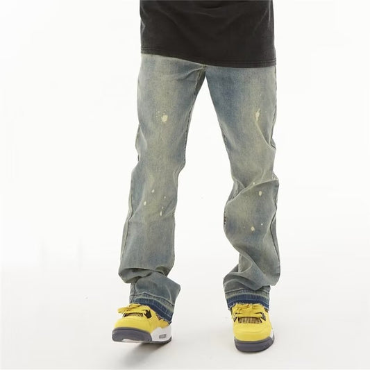 American Retro Distressed Hose in Schlammfarbe Gelb