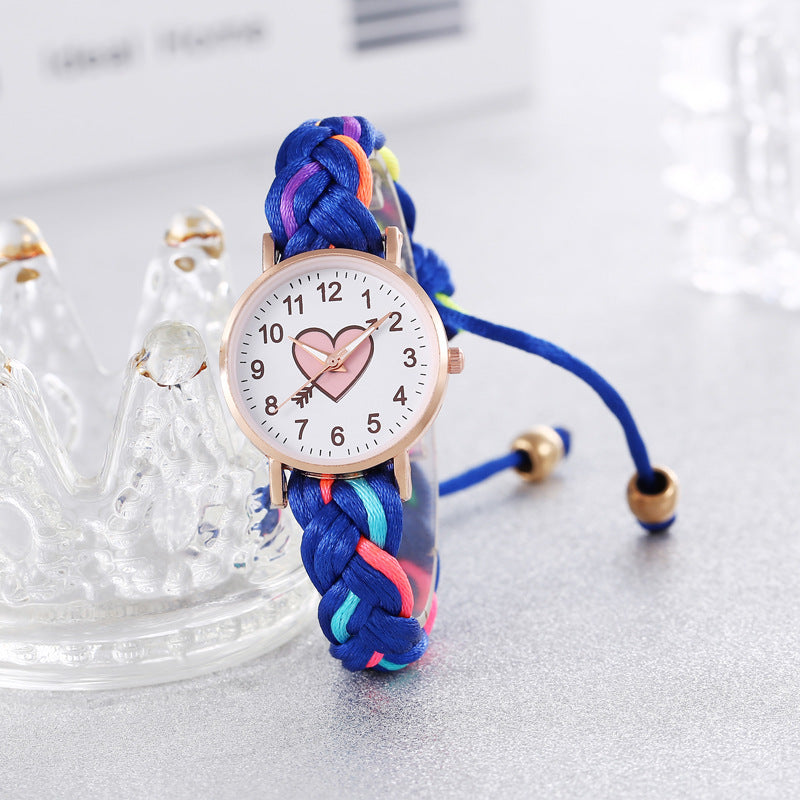 Koreanischen Stil Macaron Farbe Farbe handgemachte geflochtene Armband Pfirsich Herz Uhr