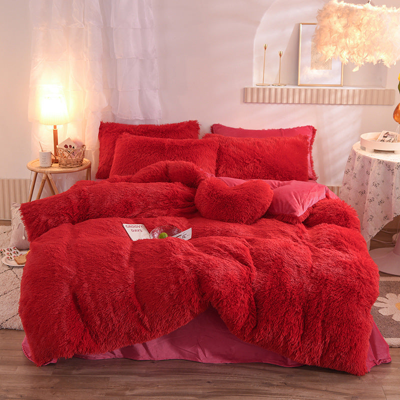 Luxuriöser, dicker Fleece-Bettbezug, Queen-Size-Bett, warmer Winterbettbezug, Kissenbezug, flauschiger Plüsch, zottelige Bettwäsche, Bettwäscheset, Winterkörper, warm halten