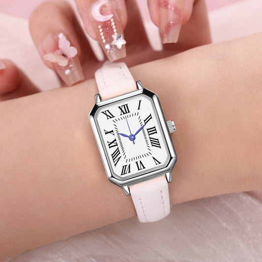 Künstlerische silberne Gehäuse quadratische dünne Armband römische Damen Quarzuhr