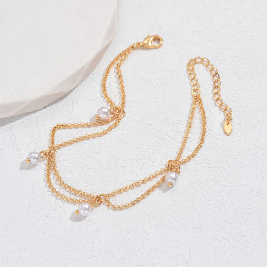 Sechseckiger Stern mit Perlen-Fußkettchen, elegantes, hochwertiges Design, leichter Luxus