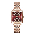 Modische quadratische Damen-Halbuhr mit Diamanten in Roségold mit zwei Stiften