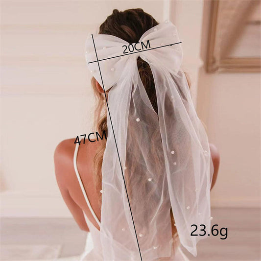 Europäische und amerikanische Mesh-Modelle Haar-Accessoires Nagel Perle Schleife dekorative Haarspange