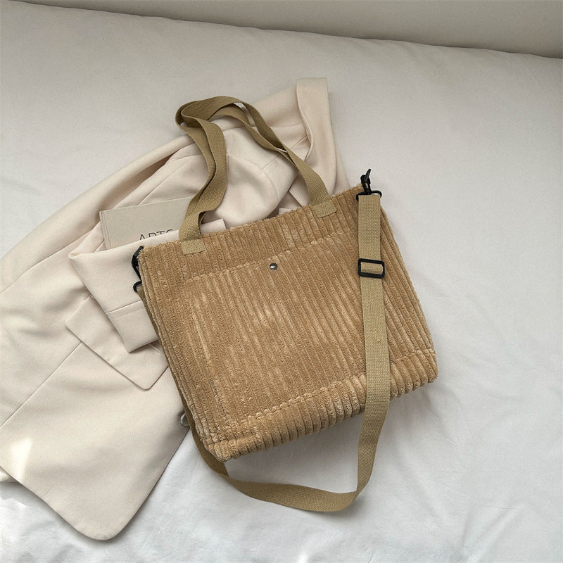 Cord-Schultertasche mit großem Fassungsvermögen für Pendler