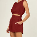 Women's Solid Color Sleeveless Short Top Shorts Suit