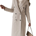 Langarm Revers Mantel Winter Mode Solide Zweireiher Schlank Lange Jacke Damen Kleidung