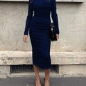 Autumn New Polo Collar Long Sleeve Slim Fit Sheath Dress