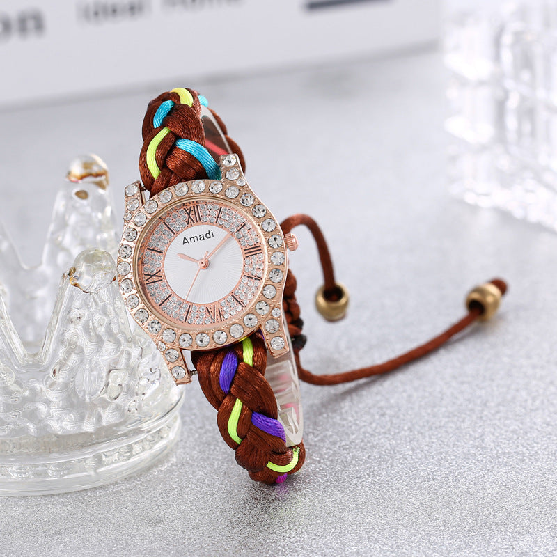 DIY handgewebte Armbanduhr in Macaron-Farbe