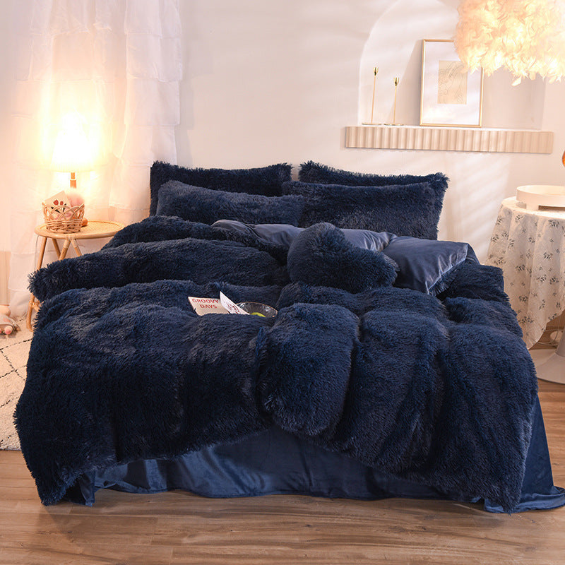 Luxuriöser, dicker Fleece-Bettbezug, Queen-Size-Bett, warmer Winterbettbezug, Kissenbezug, flauschiger Plüsch, zottelige Bettwäsche, Bettwäscheset, Winterkörper, warm halten