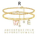 26 Buchstaben Fußschmuck Damen Schmetterling Doppellagig Stapel