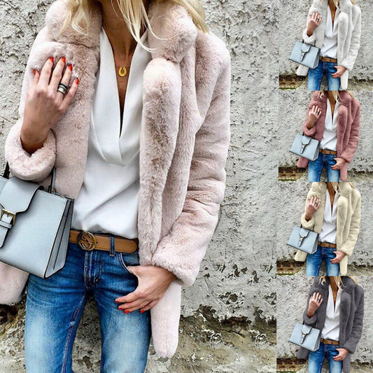 Herbst und winter neue stil einfarbig lange ärmeln revers frauen flauschigen mantel mantel LG0050